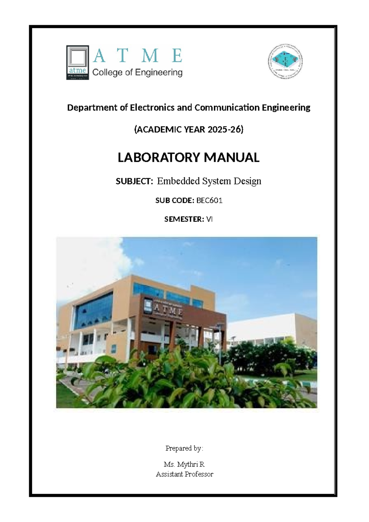 BEC601 - Embedded Systems Design Laboratory Manual - Studocu