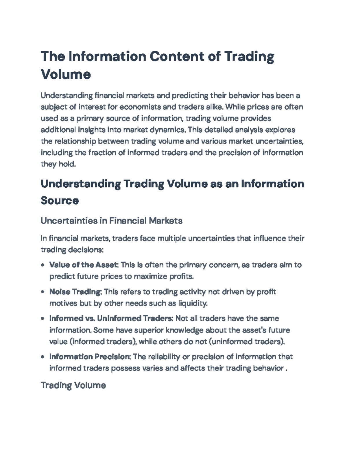 Understanding Trading Volume and Informed Trading Dynamics in Finance ...