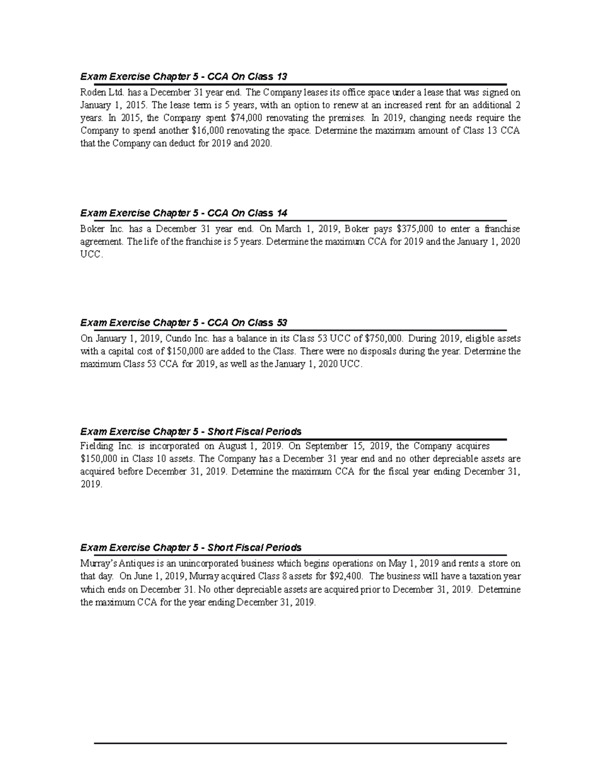 ACCT226 Final Exam Exercise Solutions for Chapter 5 - CCA Analysis ...