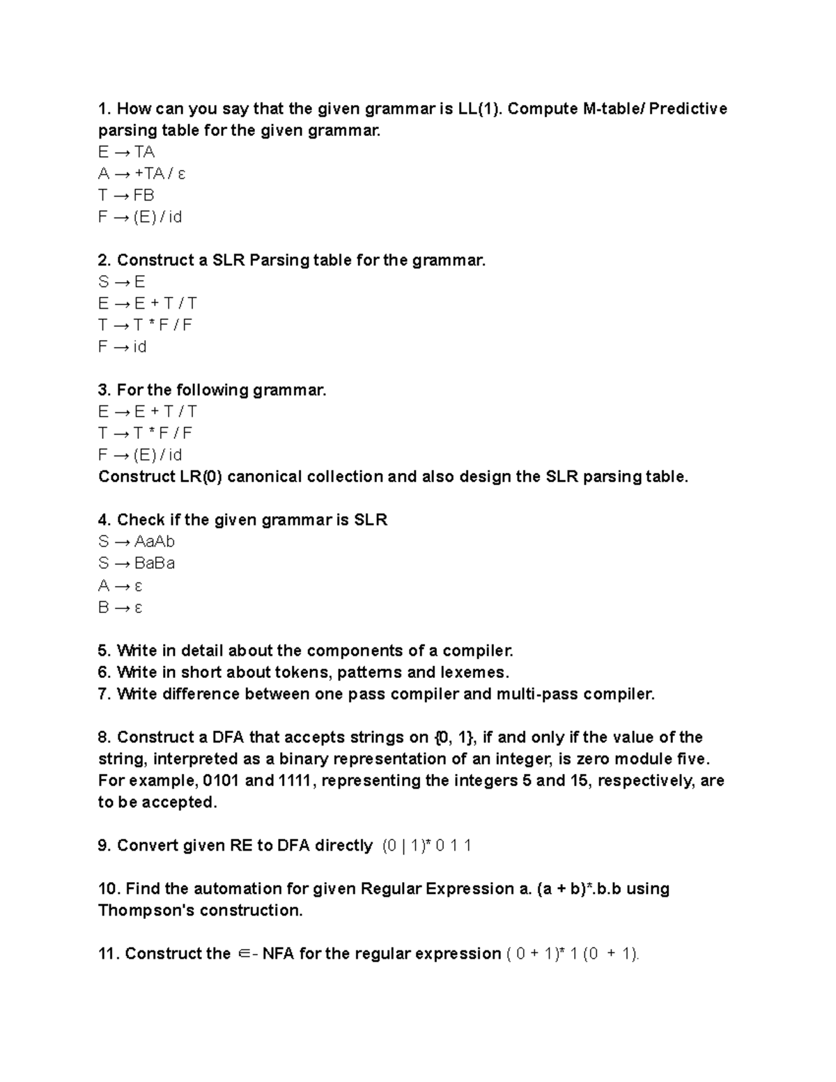 Compiler Design Assignment 1: Parsing Techniques and DFA Construction ...