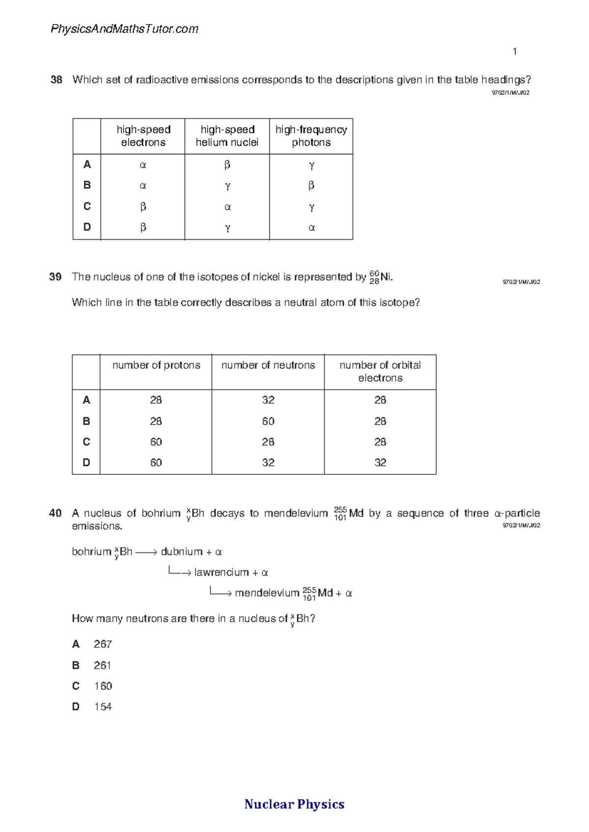 Nuclear Physics Quiz: Radioactive Emissions and Isotopes - Studocu