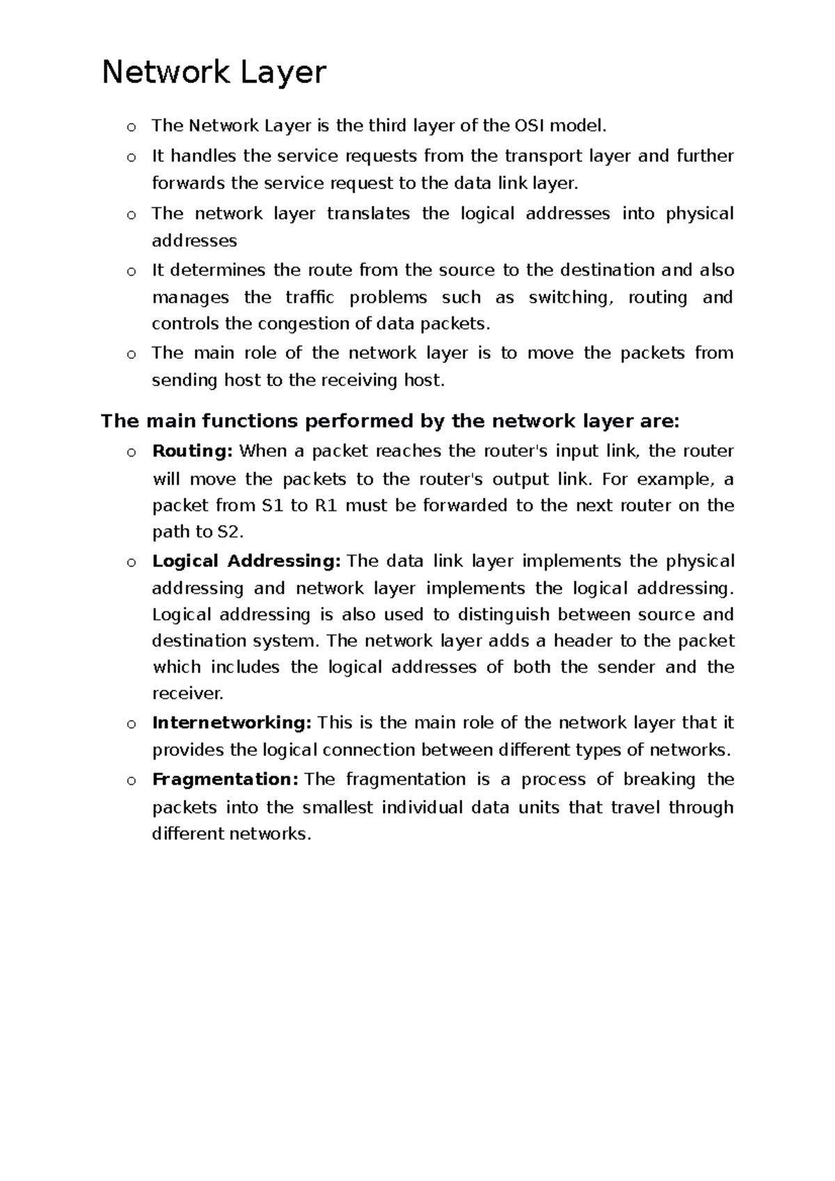 Network Layer and Switching Concepts - Unit III Notes - Studocu