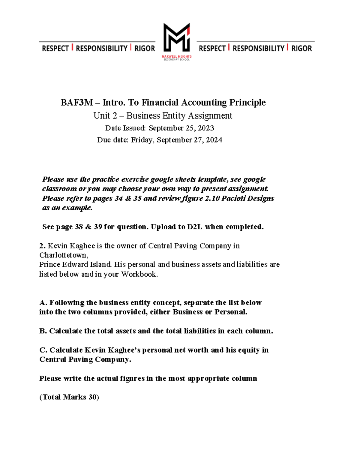 BAF3M - Identifying Business Entities Assignment (1) - BAF3M – Intro ...
