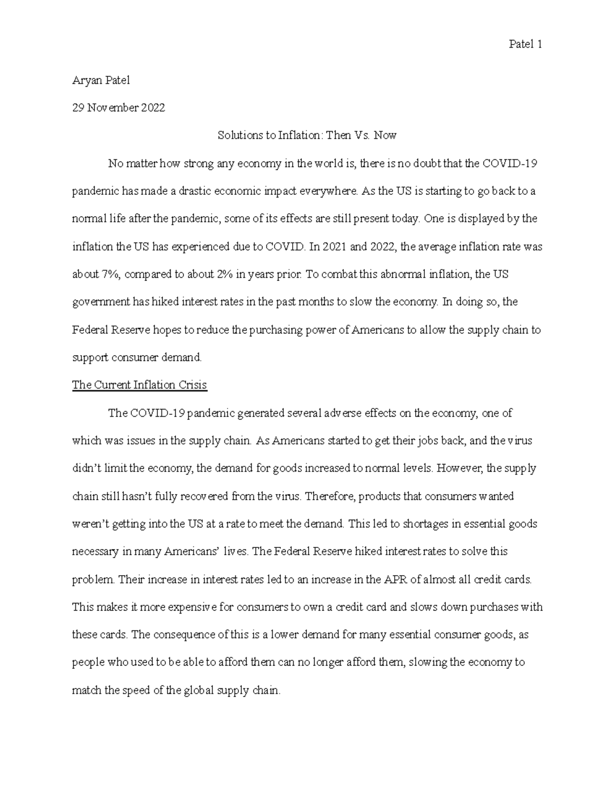 ECO 301: Inflation Economic Research Project - Examining Causes and ...