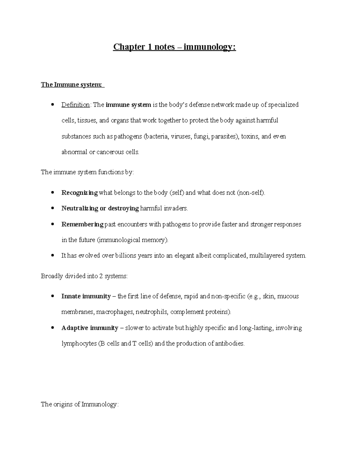 Chapter 1 Notes: Overview of Immunology and the Immune System - Studocu