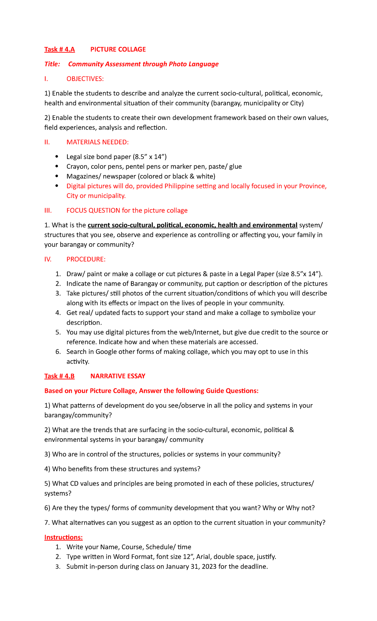Task # 4A 4B Picture Collage & Narrative Essay Guidelines - Studocu