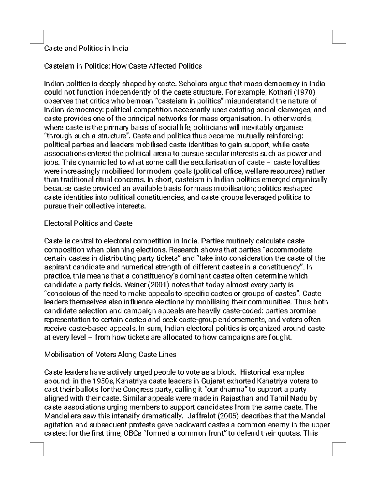 Caste and Politics in India: The Role of Caste in Electoral Dynamics ...
