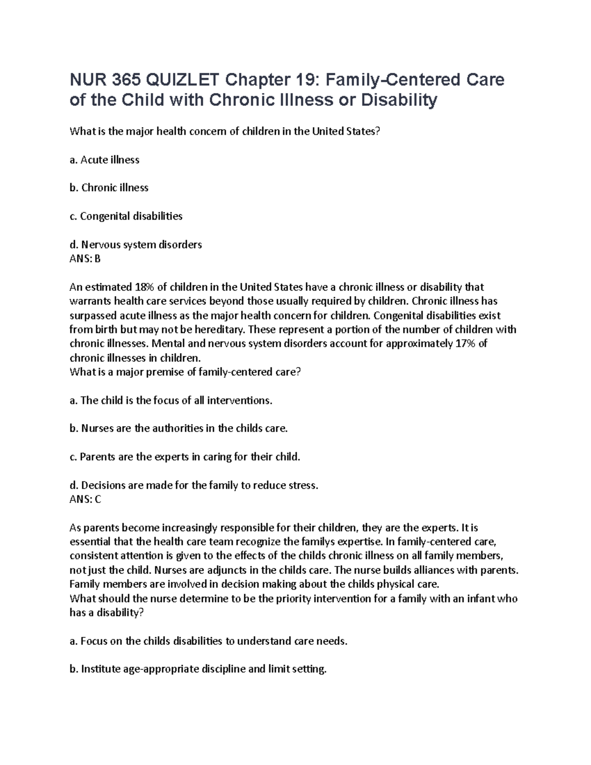 NUR 365 Quizlet Chapter 19: Family-Centered Care in Chronic Illness ...