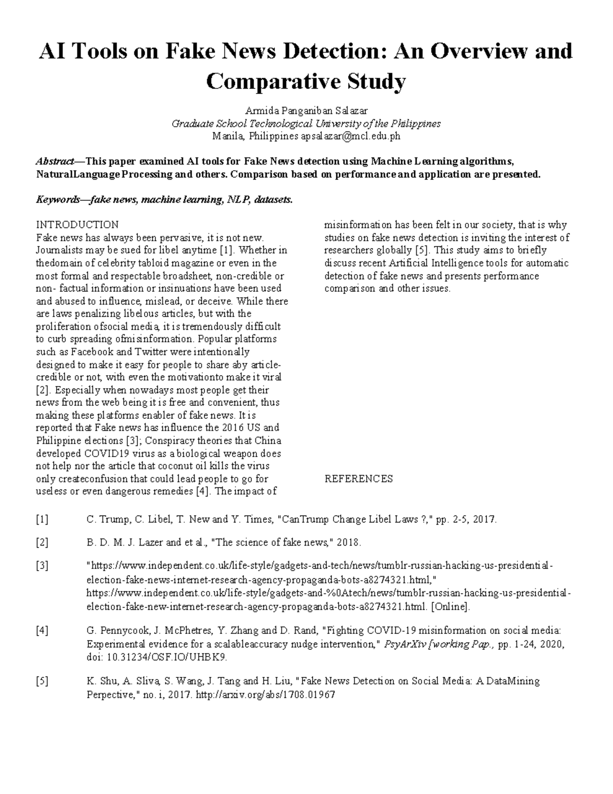 AI Tools on Fake News Detection - edu Abstract—This paper examined AI ...