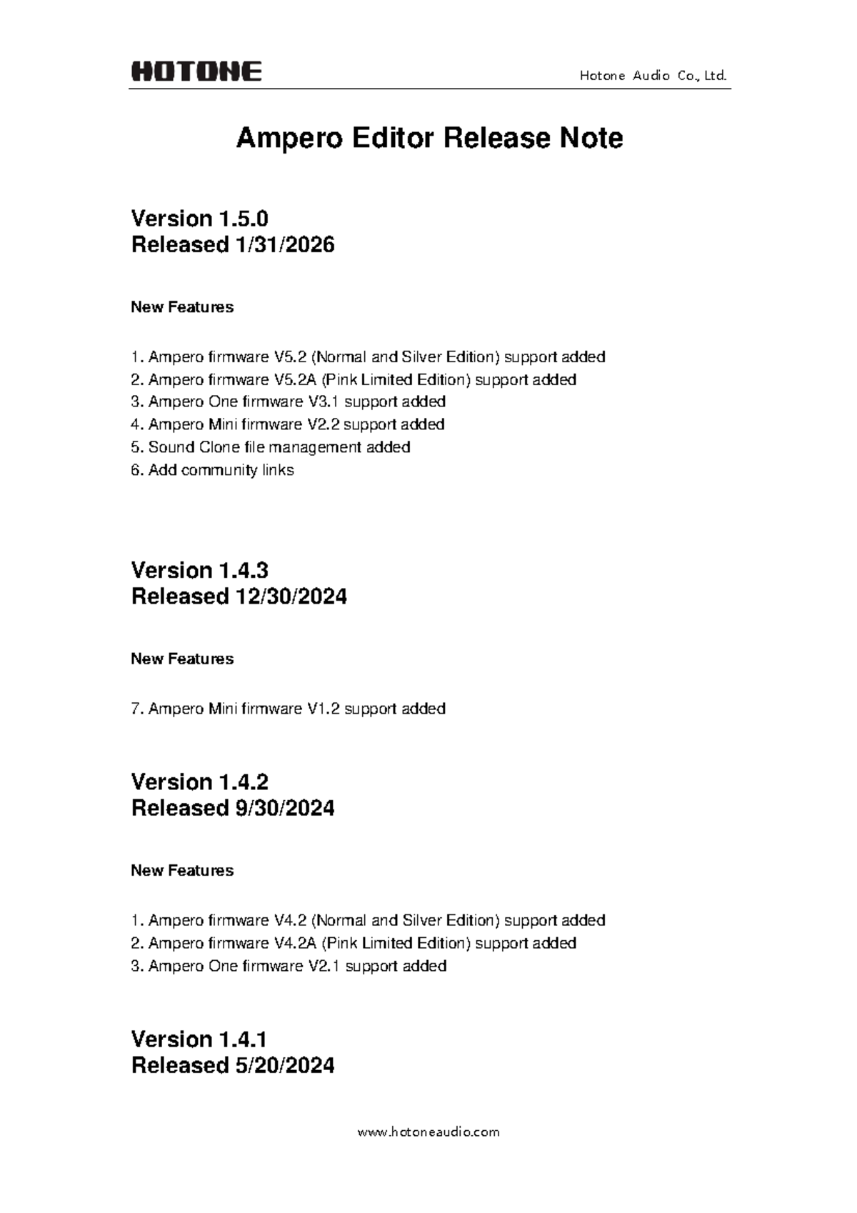 Ampero Editor Release Note V1.5.0 - New Features & Fixes - Studocu