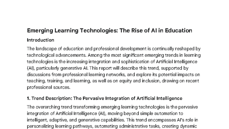 D294 Learning Technology Task 1: The Impact of AI on Education and ...
