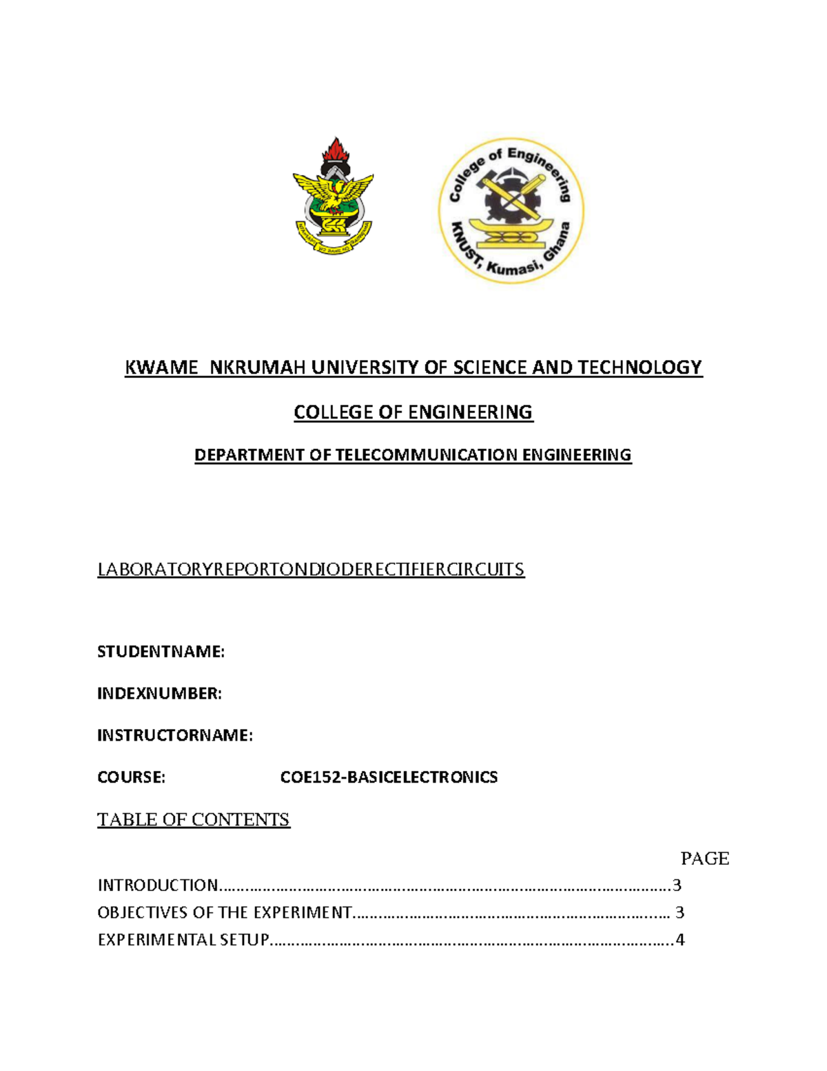 TME COE152 Basic Electronics Lab Report on Diode Rectifier Circuits ...
