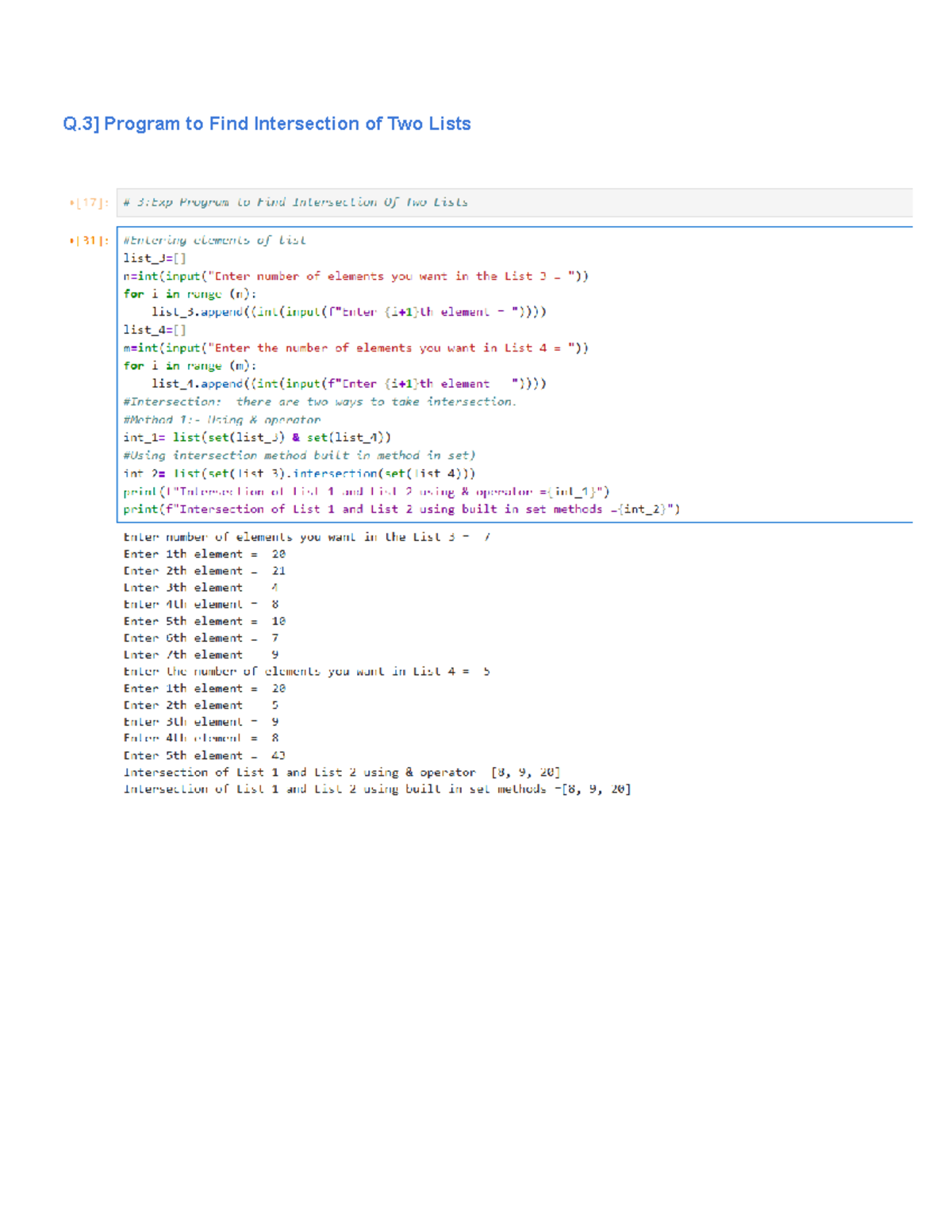 Python Program for List Intersection: Generic Q&A - Studocu