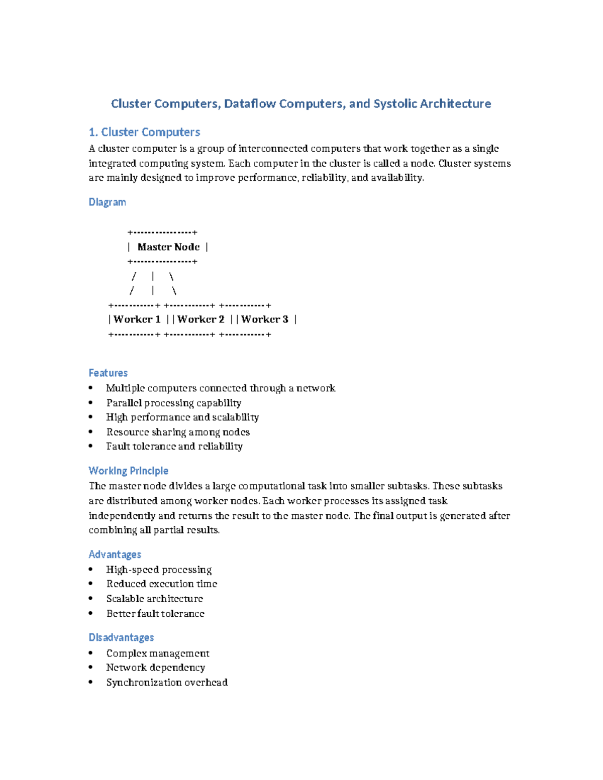 Parallel Computing Architectures Notes: Cluster & Dataflow Systems ...