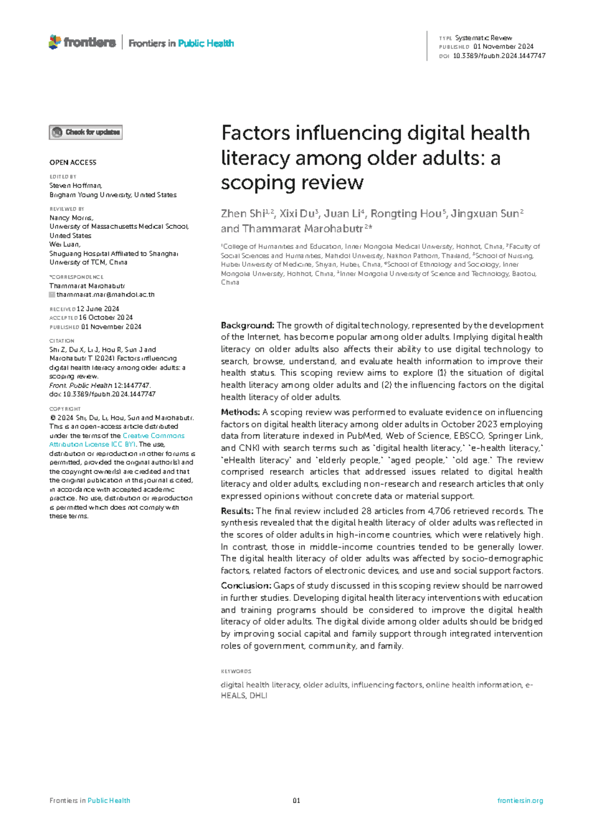 Factors Influencing Digital Health Literacy in Older Adults: A Scoping ...