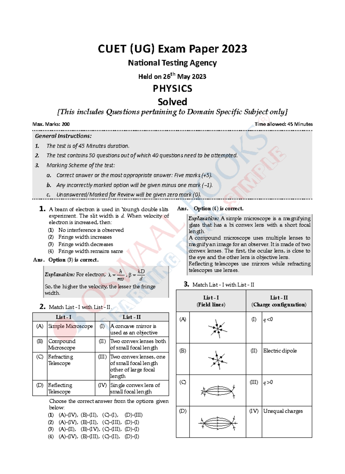CUET (UG) 2023 Physics Exam Paper Solved - 26th May 2023 - Studocu