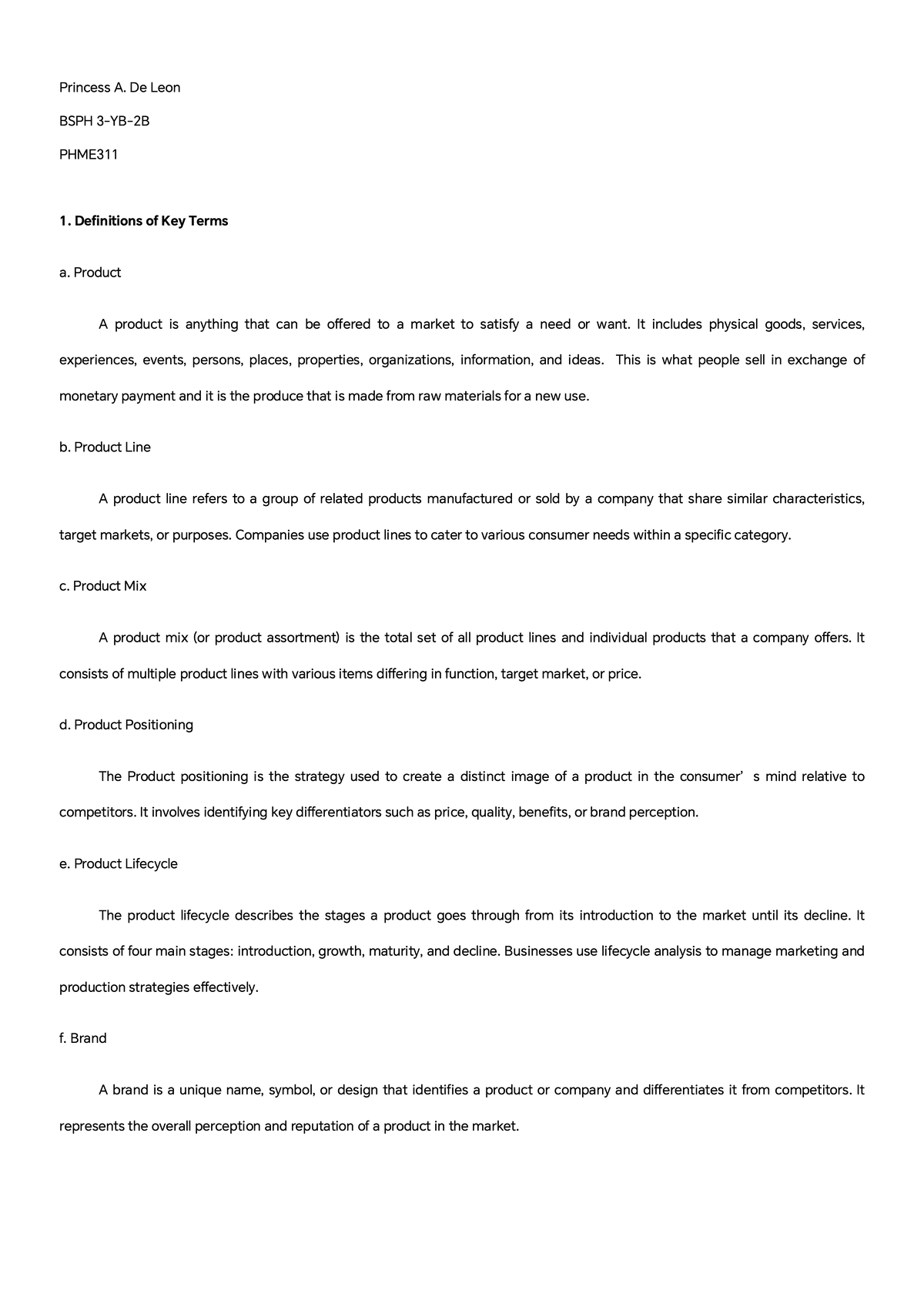 PHME- Assign- DE LEON - Product Lifecycle-Product Line - Princess A. De ...