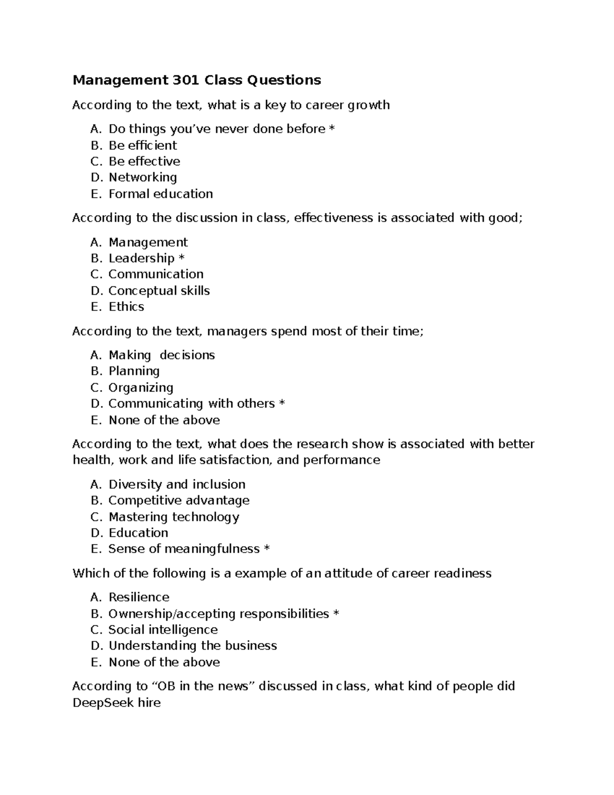 Management 301 Final Exam Notes: Key Concepts & Class Discussions - Studocu