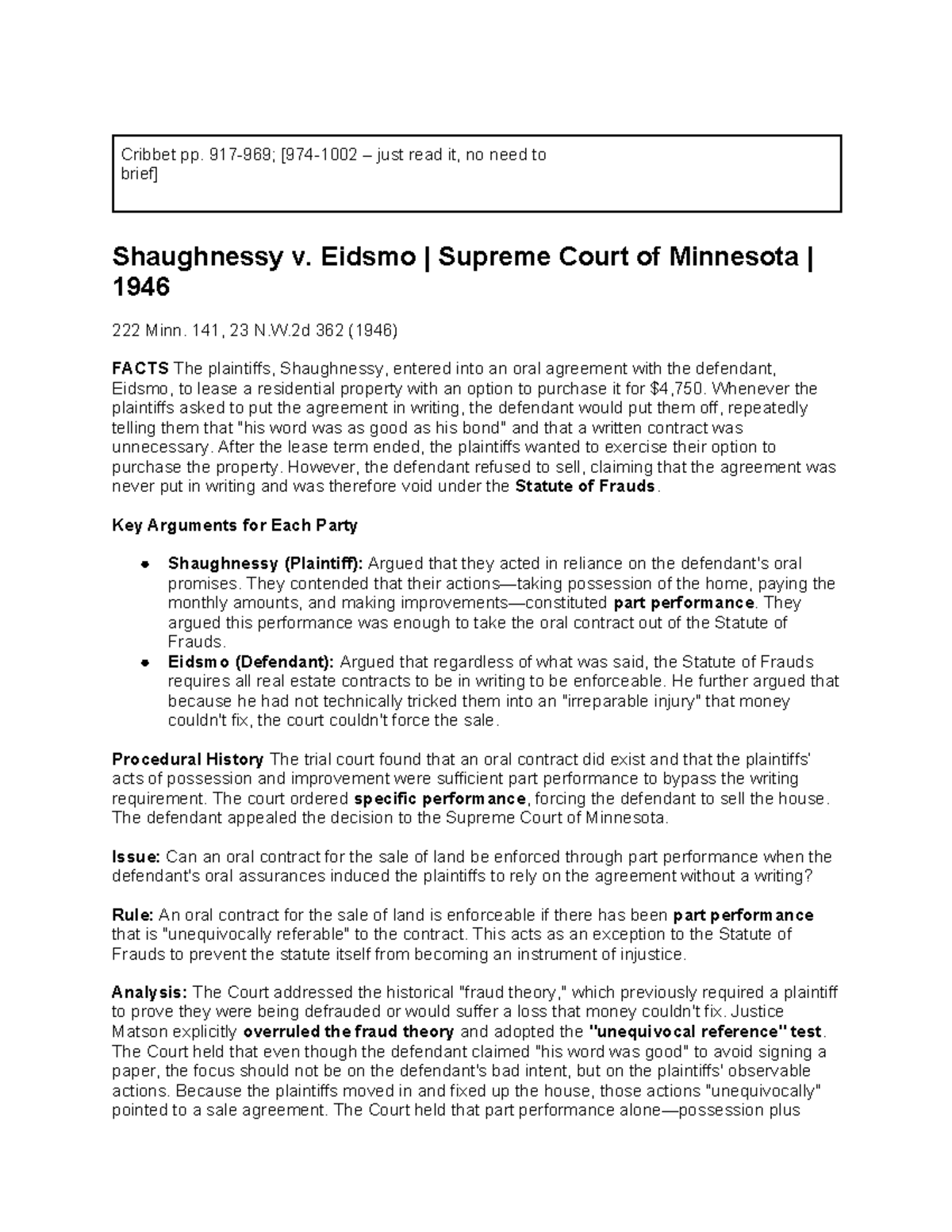 REAL Property 2.0 Case Briefs: Key Legal Principles and Outcomes - Studocu
