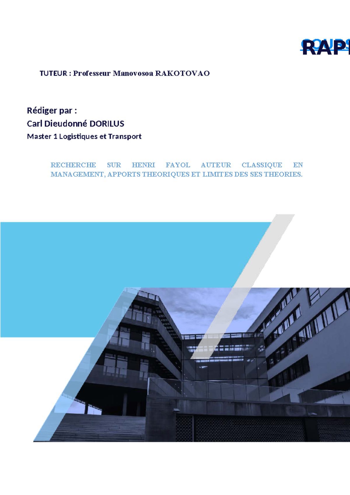 COURS RAPP TUTEUR : Recherche sur Henri Fayol en Management - Studocu