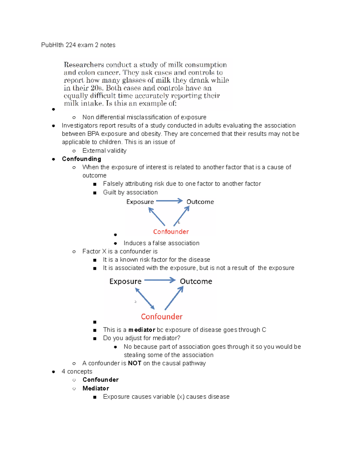 Pub Hlth 224 Exam 2 Study Notes on Confounding & Study Types - Studocu