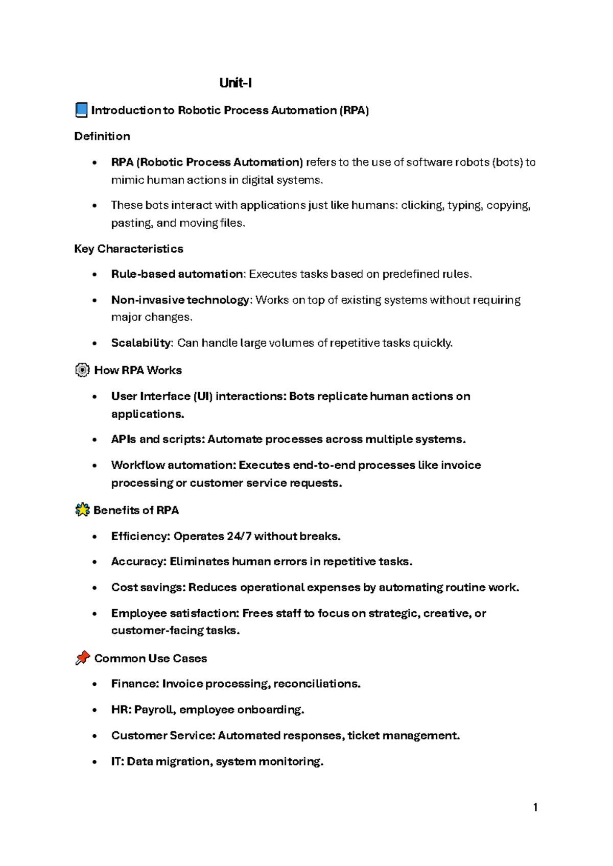 RPA 101: Comprehensive Notes on Robotic Process Automation (Unit-1 ...