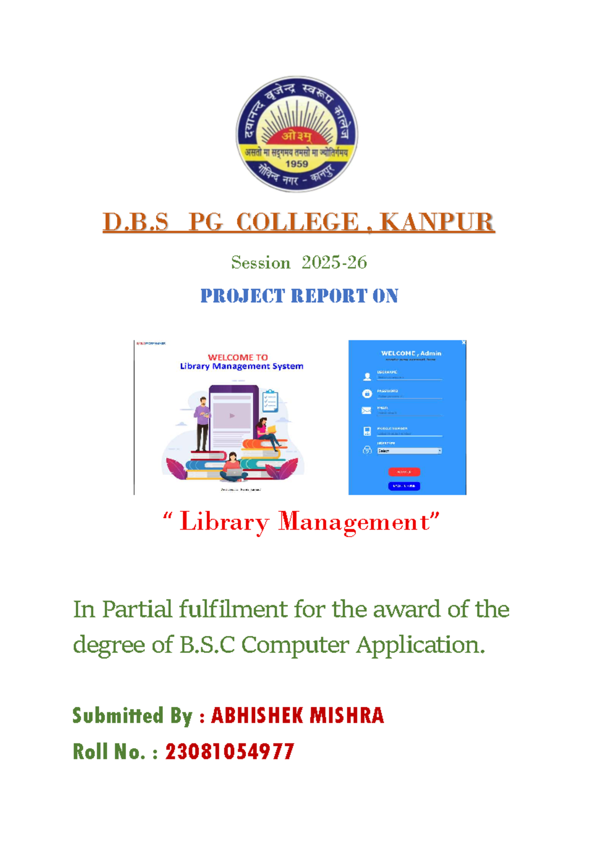 Library Management System Project Report for B.Sc. Computer Application ...