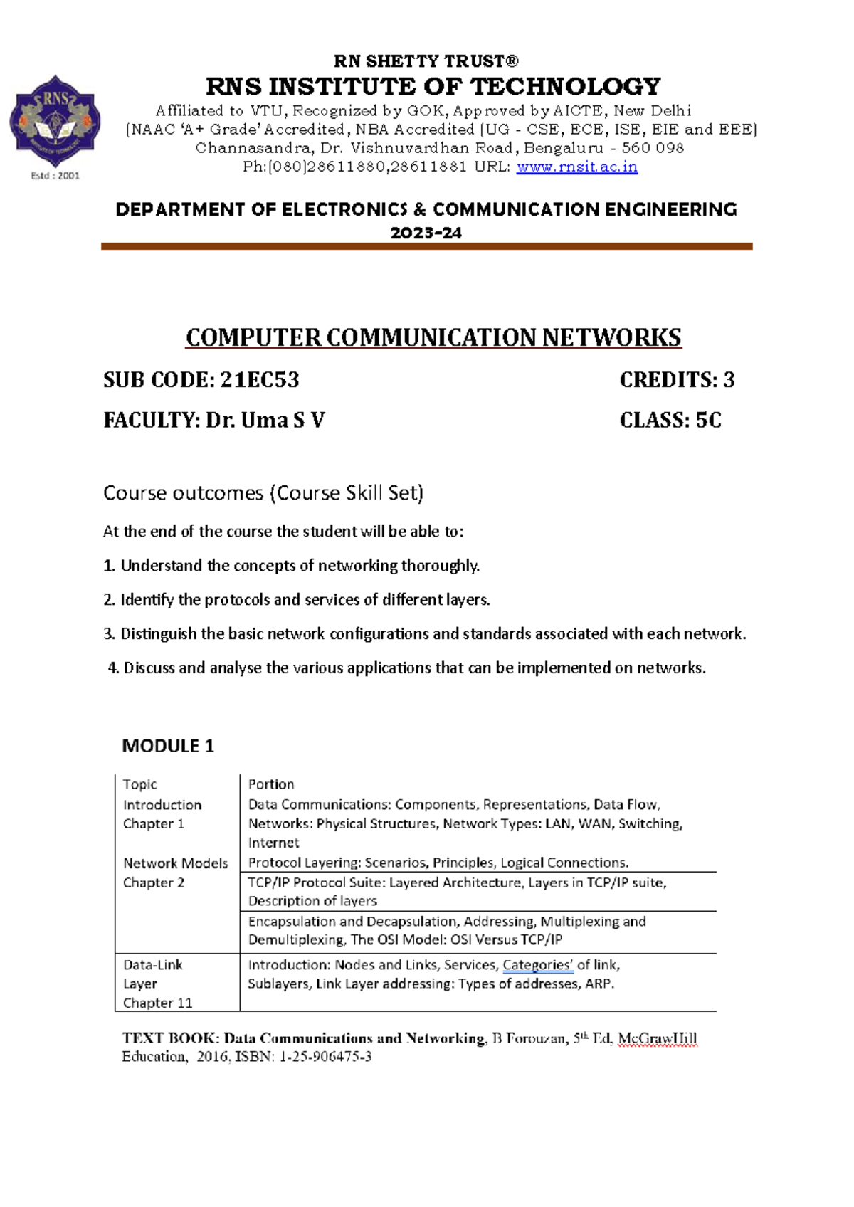CCN M1 Notes: Understanding Computer Communication Networks (21EC53 ...