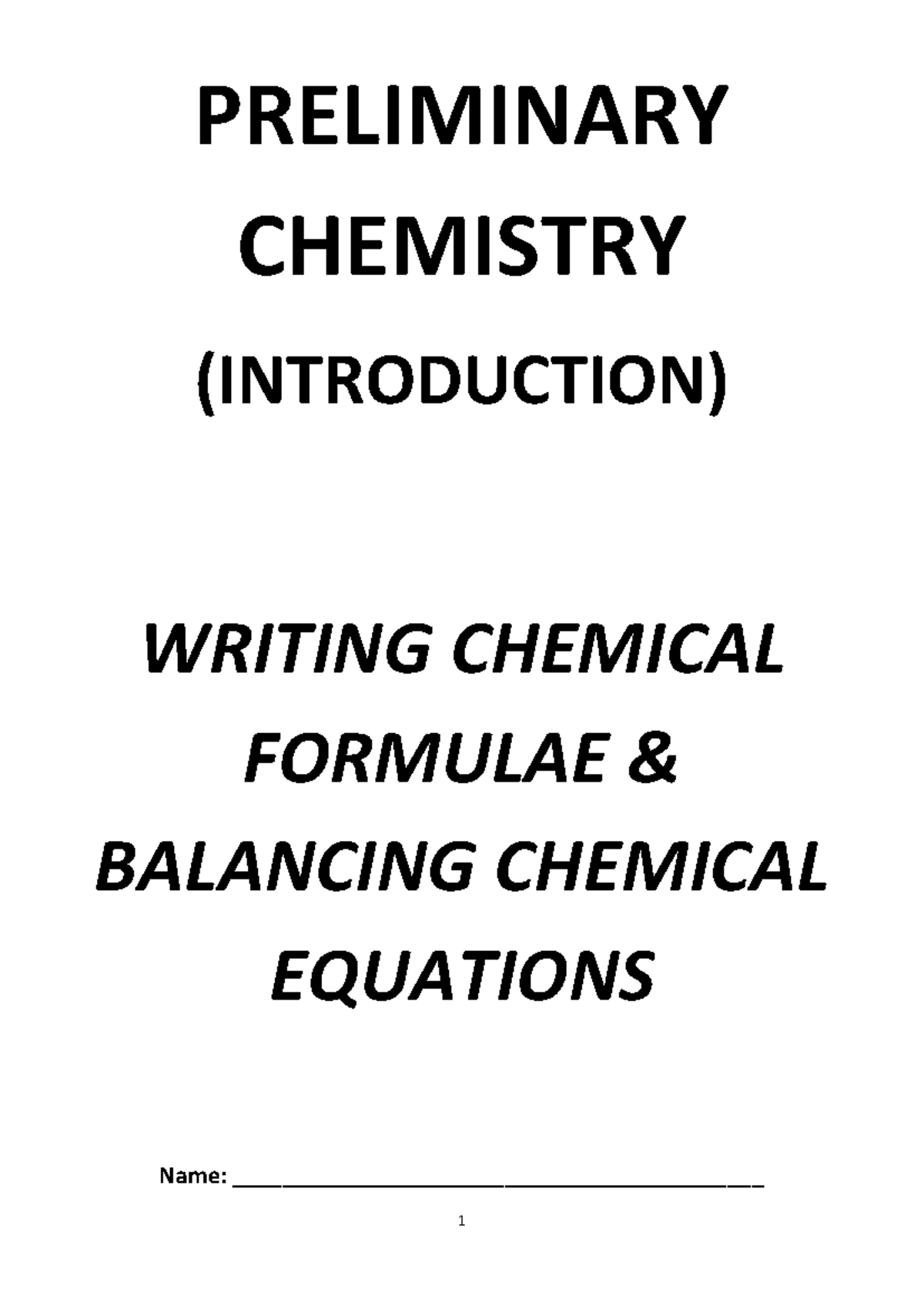 CHEM101: Writing Chemical Formulae & Balancing Equations Guide - Studocu