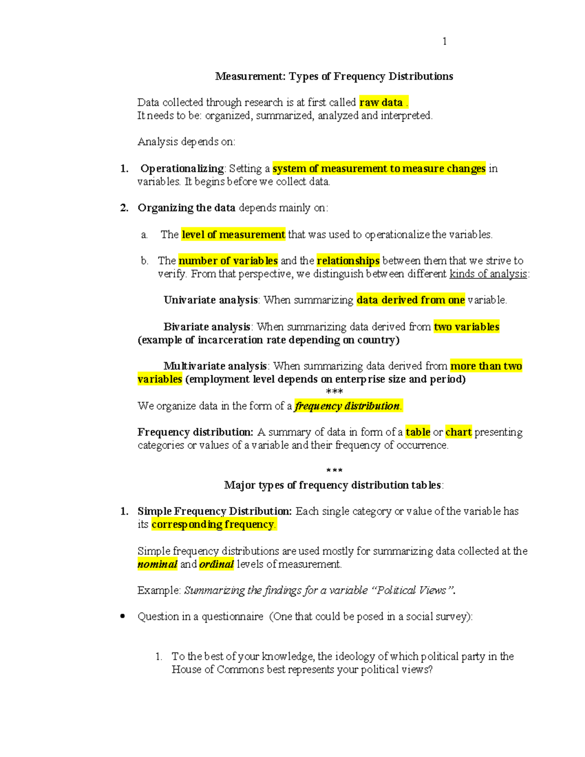 Types and Examples of Frequency Distributions: Measurement Notes - Studocu