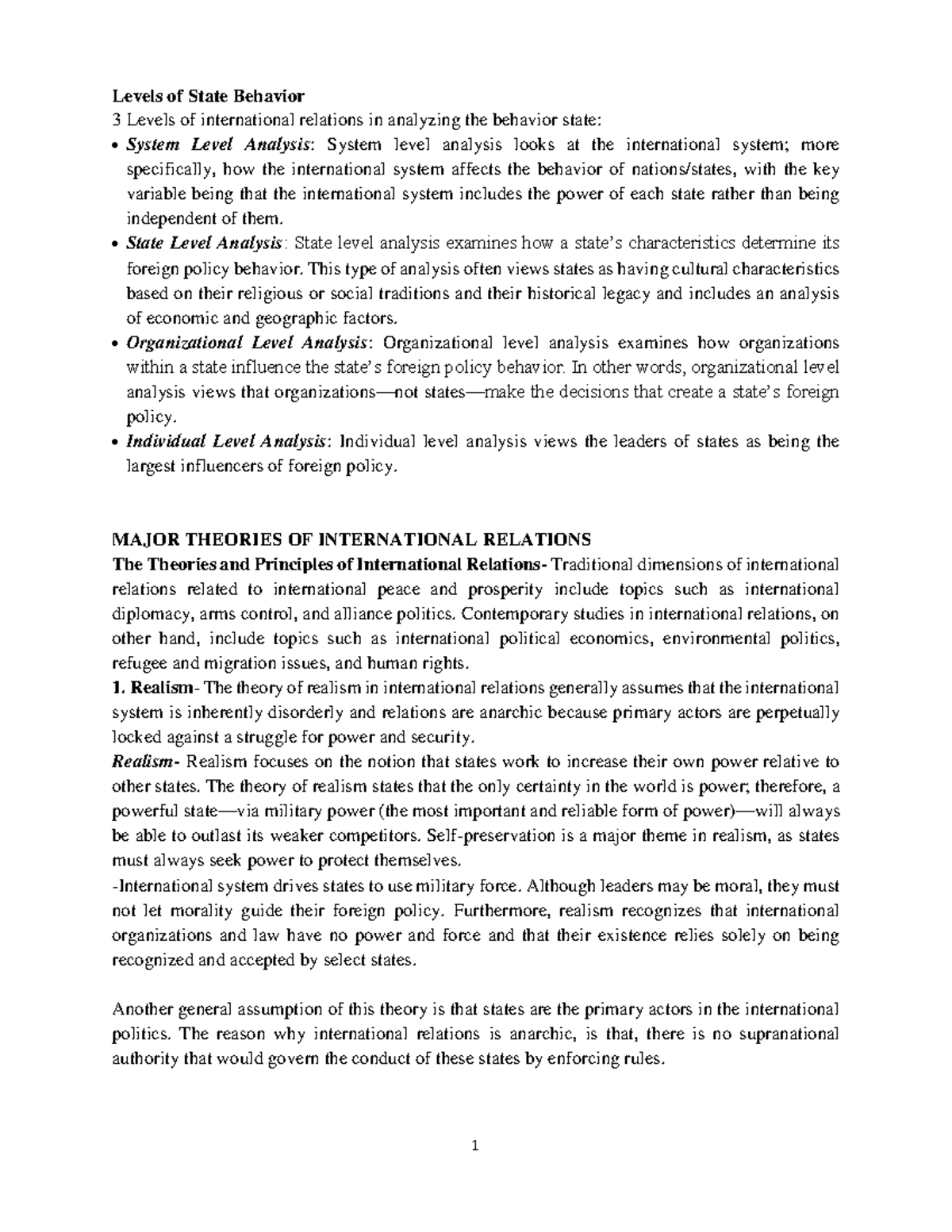 2. IR 101 - Levels of Analysis and Theories in International Relations ...