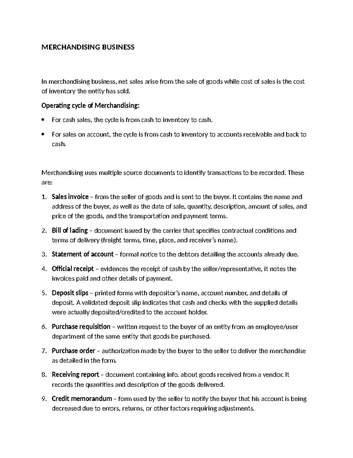 Merchandising Business Overview: Key Concepts and Transactions - Studocu