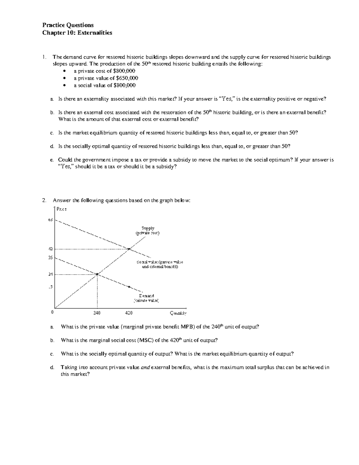 Chapter 10 - Externalities: Microeconomics Practice Qs & Answers - Studocu