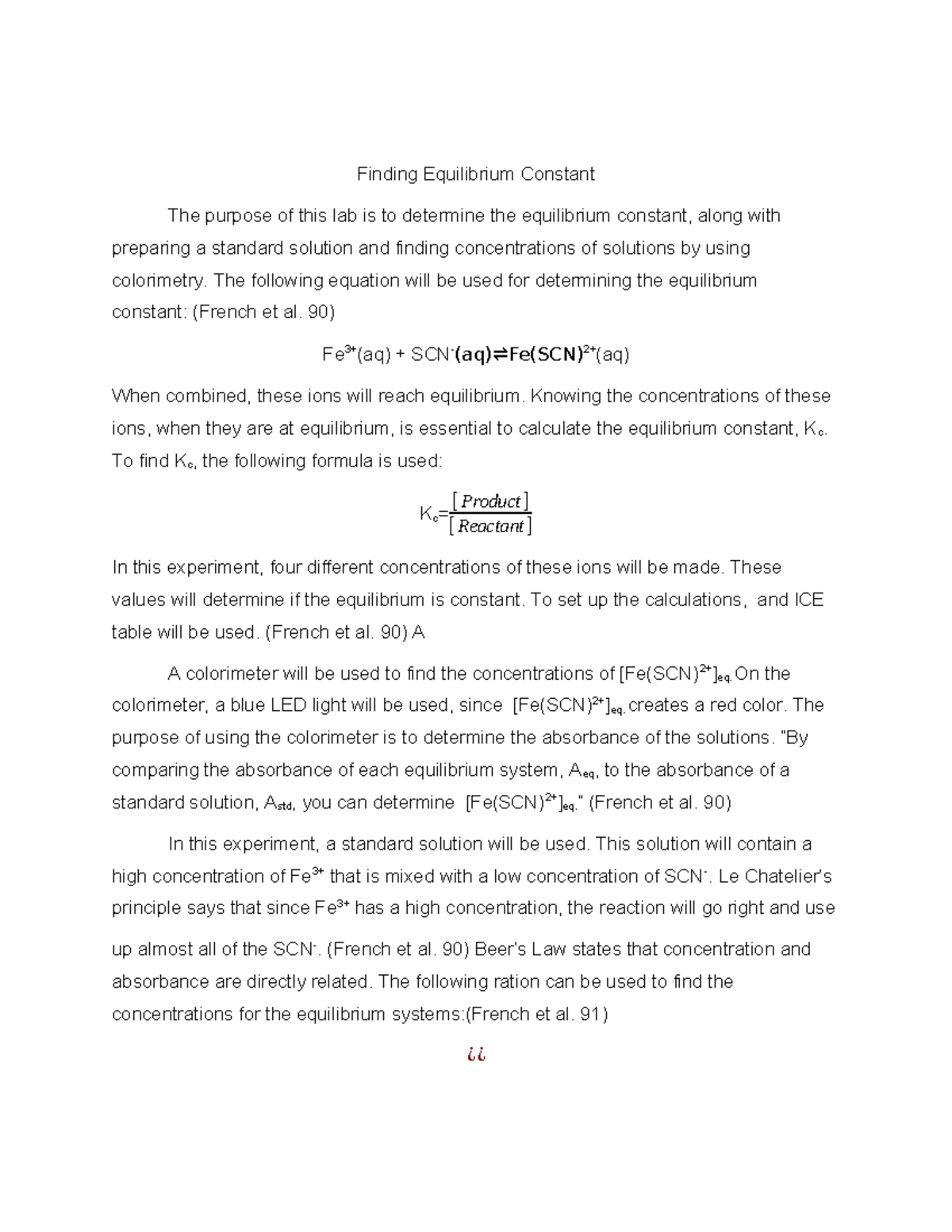 Exp 15 - Lab Report: Determining Equilibrium Constant Using Colorimetry ...