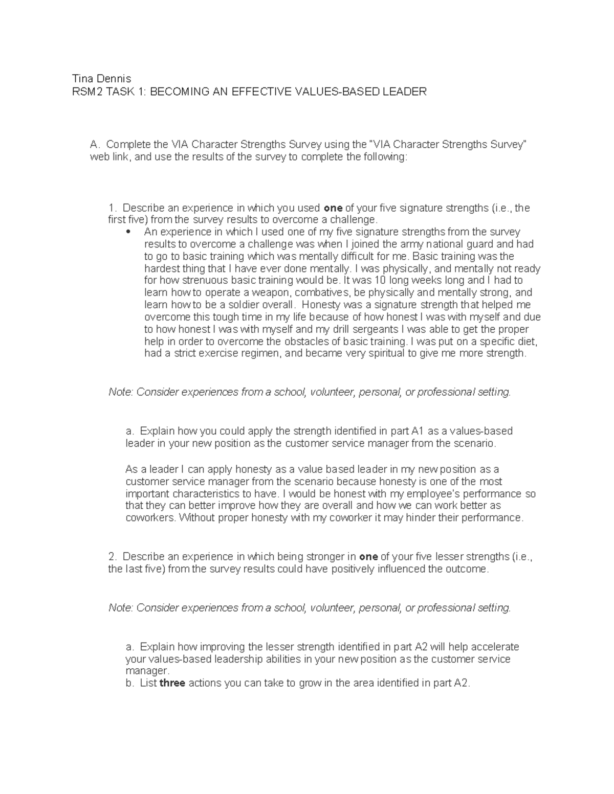 RSM2 TASK 1 Becoming AN Effective Values- Based Leader - Tina Dennis ...