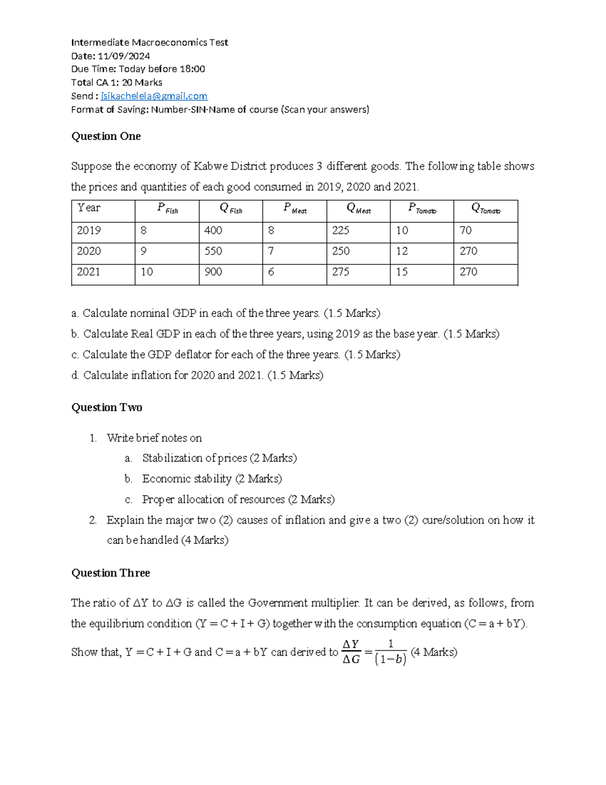 Intermediate Macroeconomics Test 1: GDP & Inflation Analysis - Studocu