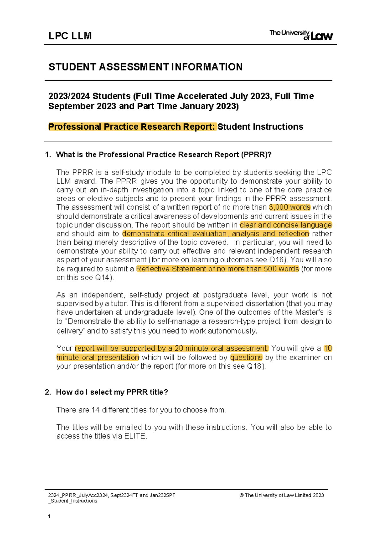 **Revised Title: Student Instructions for PPRR Assessment 2324_PPRR ...