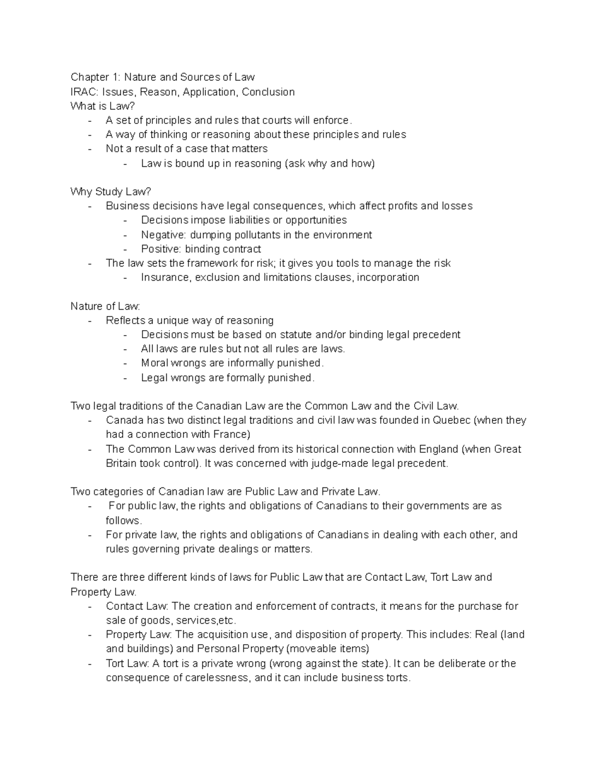 LAW 122: Chapter 1 - Nature and Sources of Law Overview - Studocu