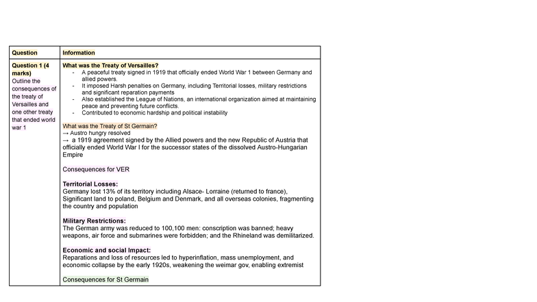 Power and Authority Notes: Consequences of WWI Treaties and ...