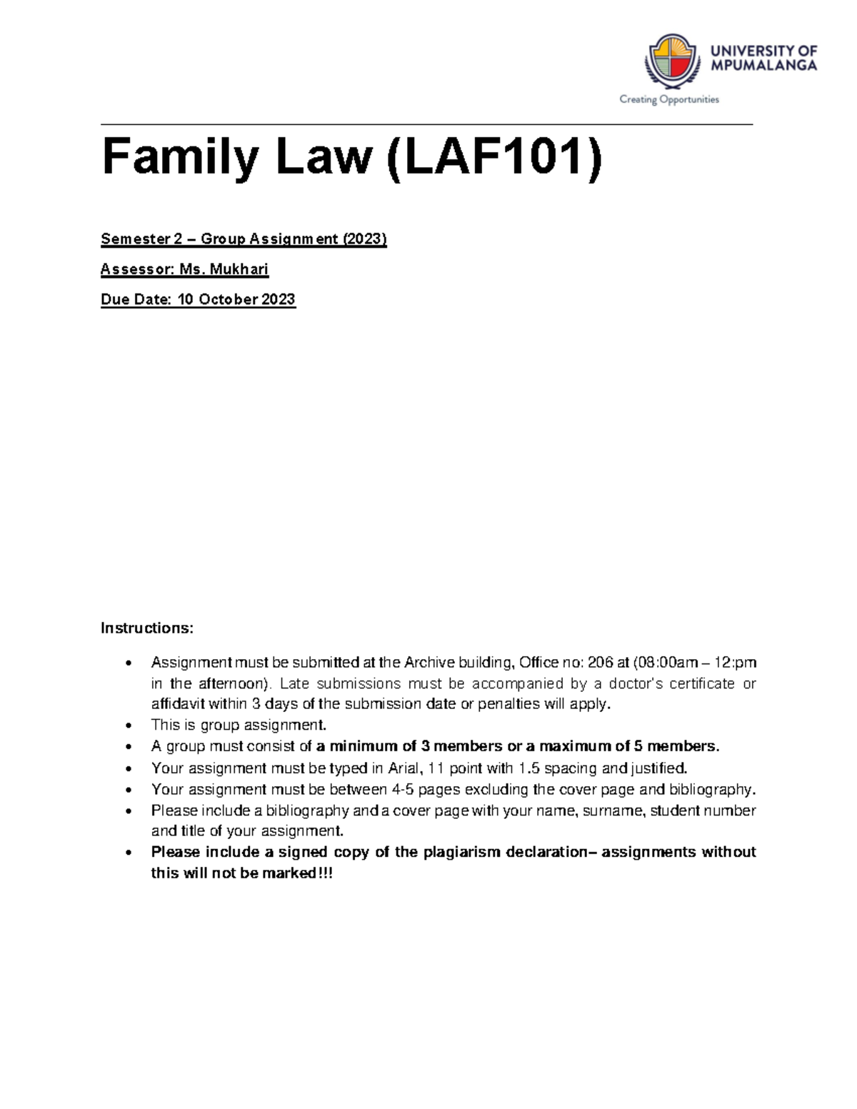 Family Law Group Assignment 2023 - - Studocu