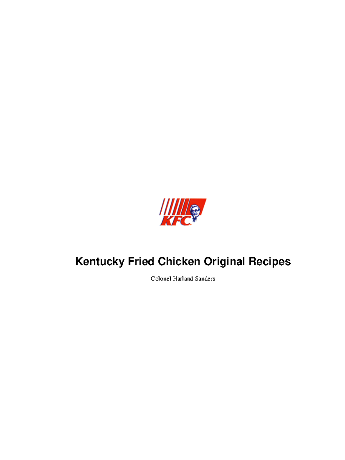KFC Original Recipe Cookbook: Classic Dishes from the Colonel - Studocu