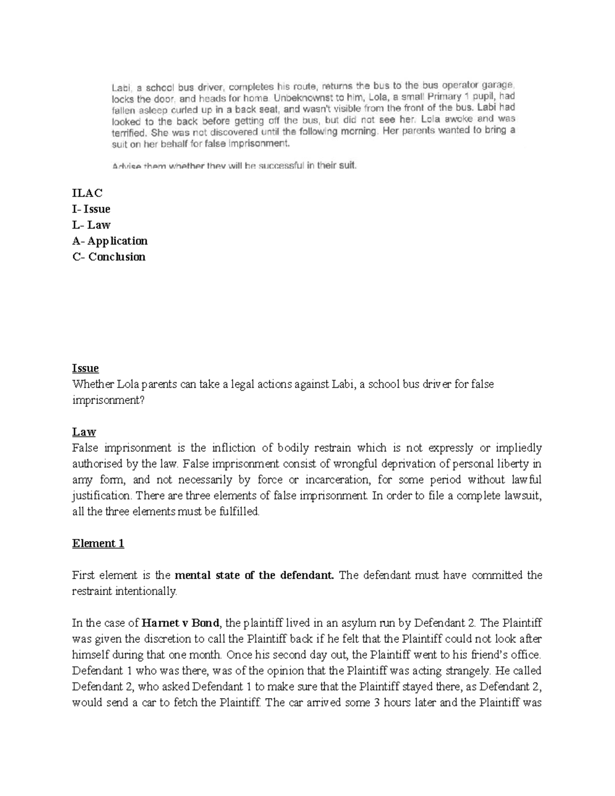 False Improsonment Tutorial - ILAC I- Issue L- Law A- Application C ...
