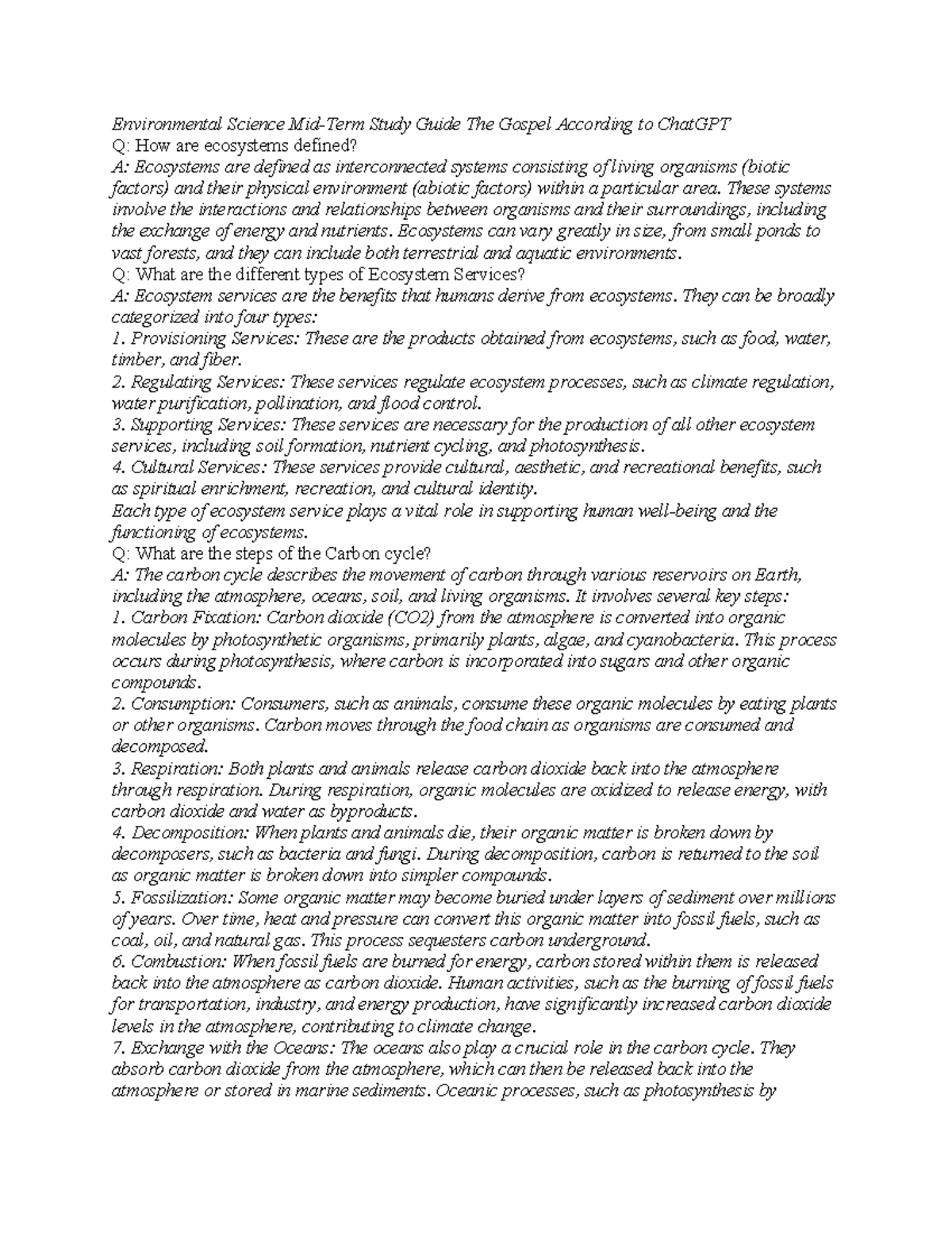 Environmental Science Midterm Study Guide (ES 101) - Studocu