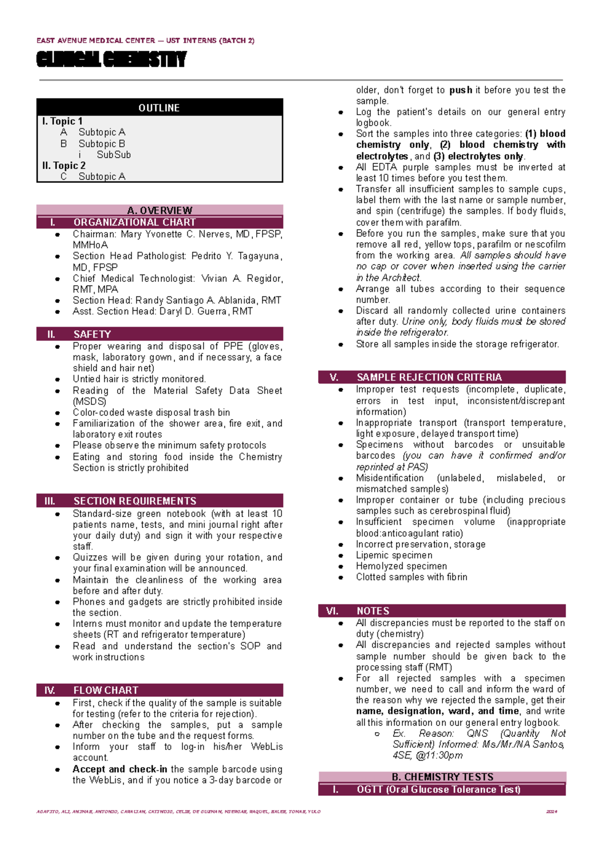 EAST AVENUE MEDICAL CENTER UST INTERNS (BATCH 2) CLINICAL CHEMISTRY ...