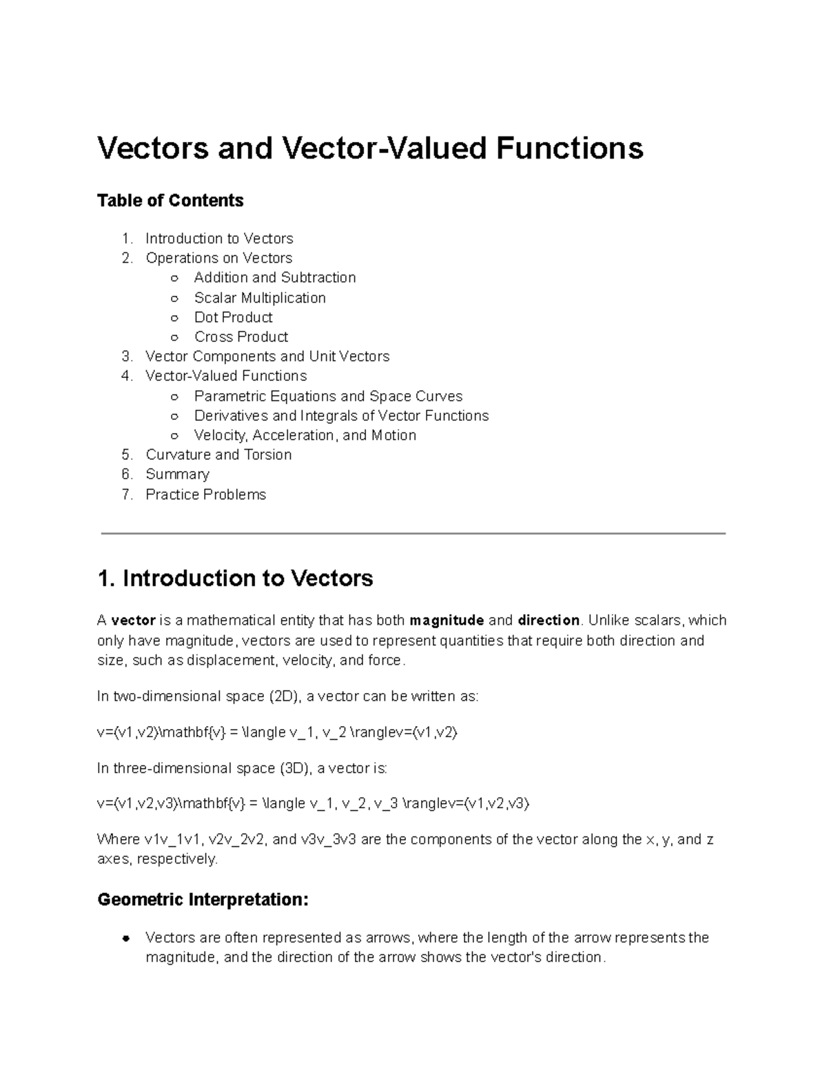 Calc 3 Lecture Notes: Vectors & Vector-Valued Functions Overview - Studocu