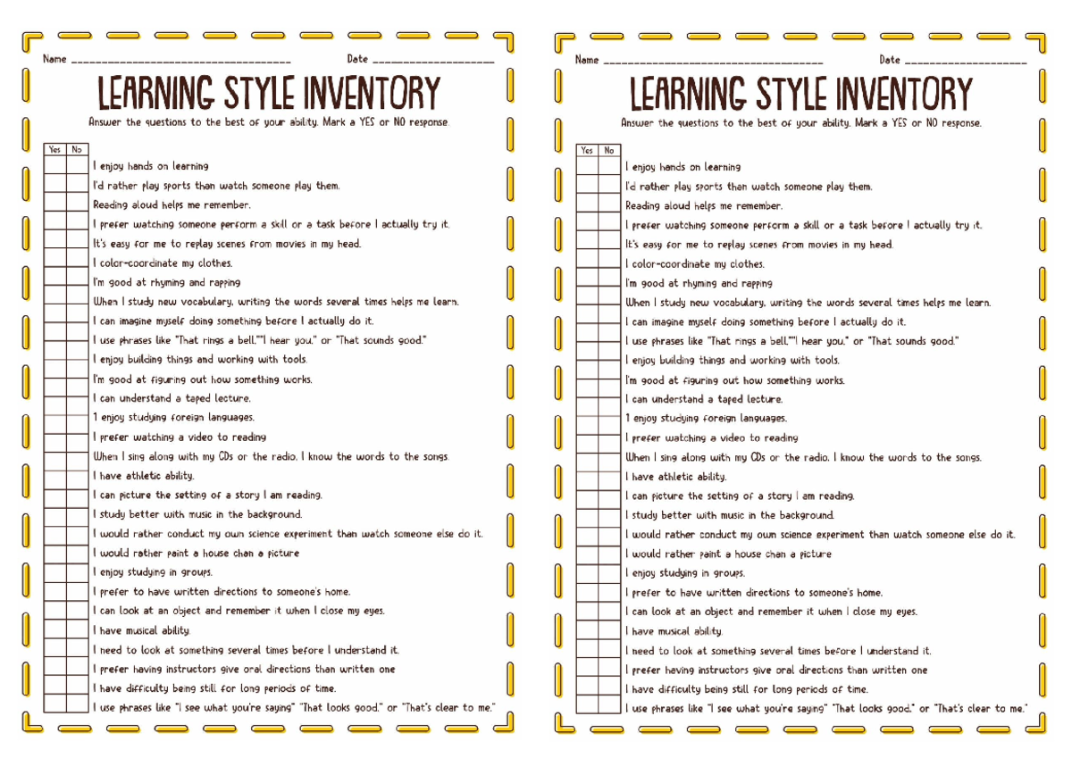 Learning Style Inventory: Assessment Questions and Responses - Studocu