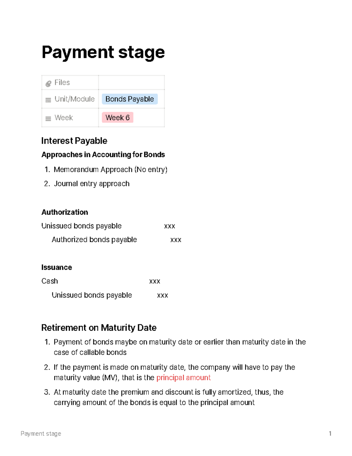 Payment Stage Approaches for Bonds Payable - Week 6 Lecture Notes - Studocu