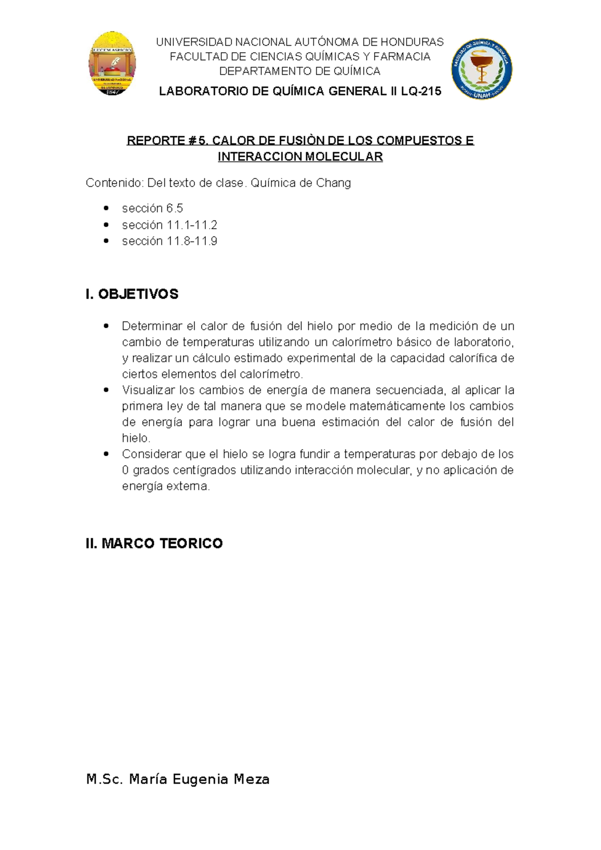 Reporte #5: Calor de Fusión del Hielo y su Interacción Molecular ...