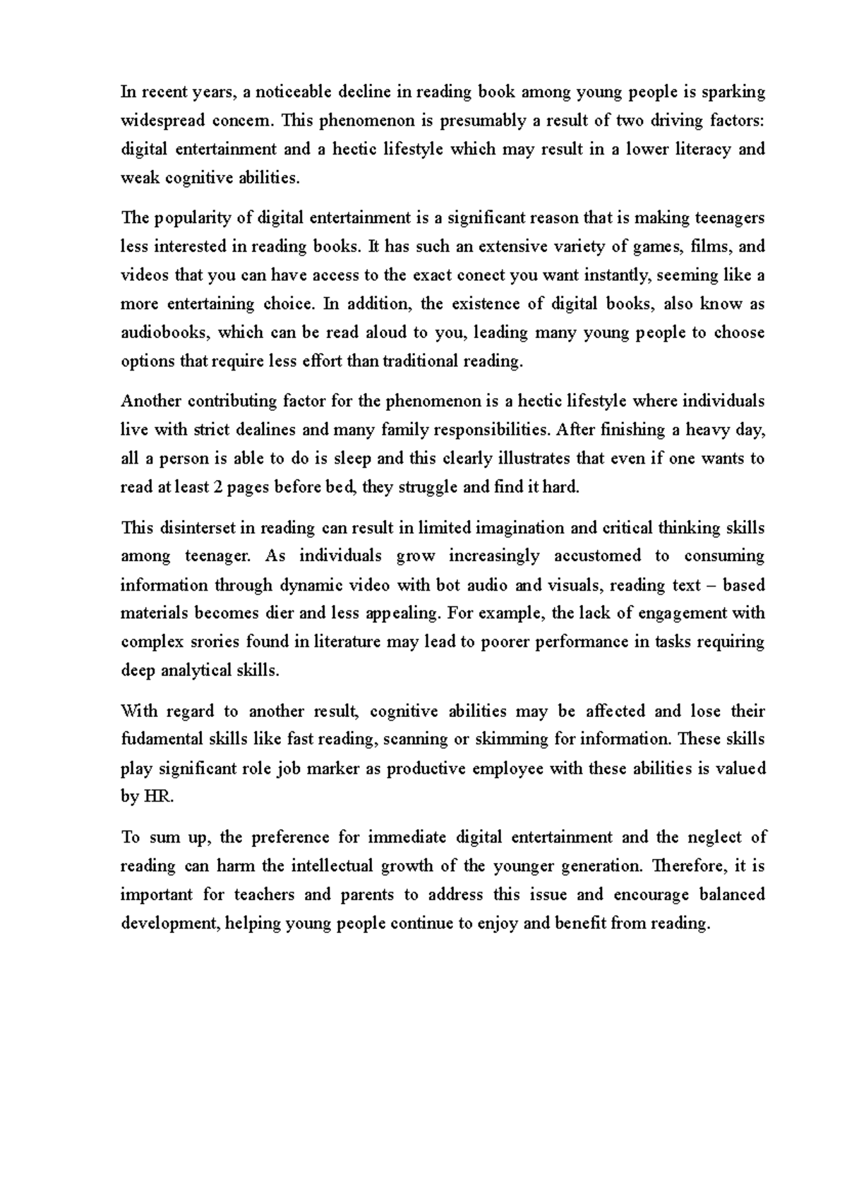 Decline in Reading Among Youth: Causes and Consequences - Studocu