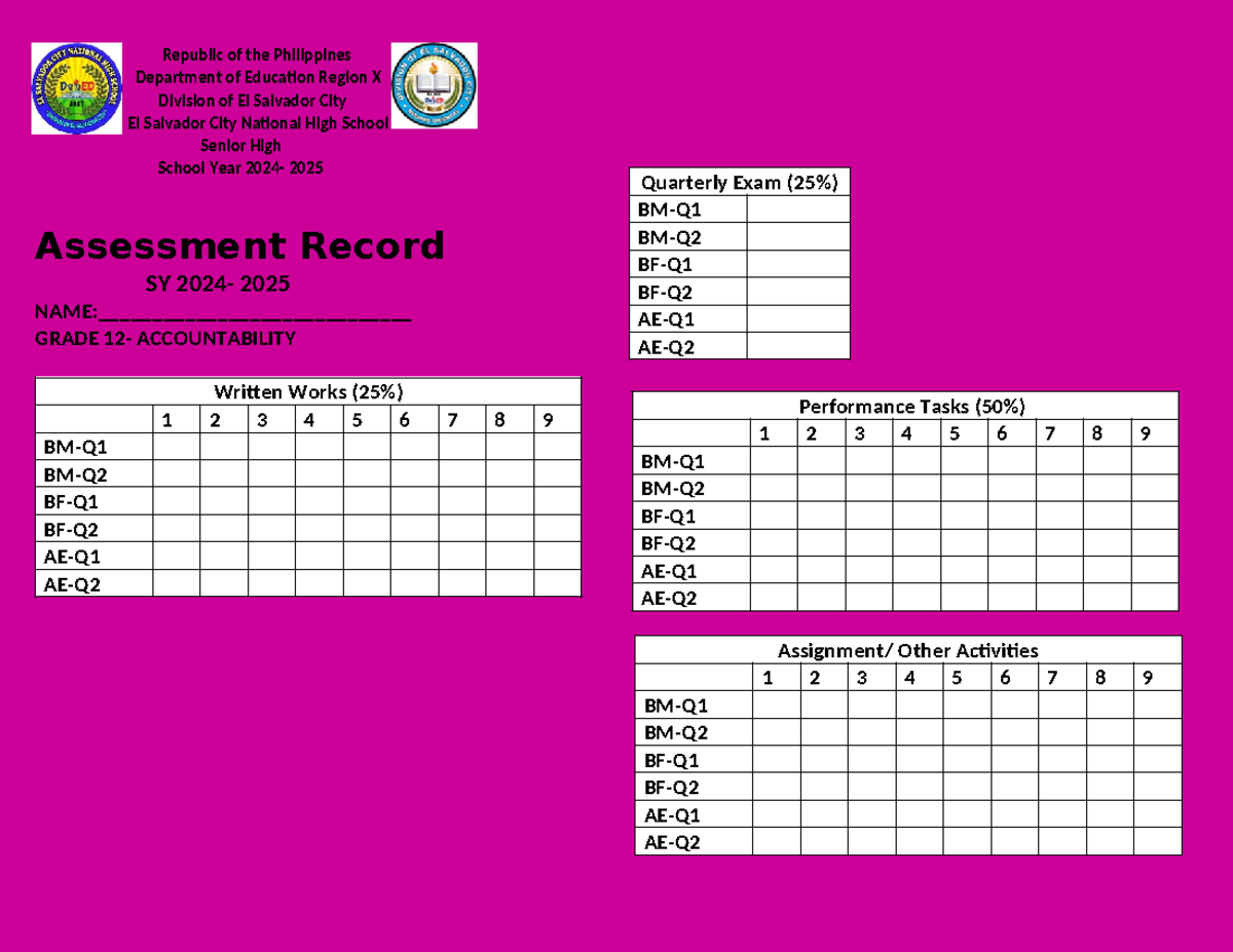 For Assessment Card record individual - Republic of the Philippines ...